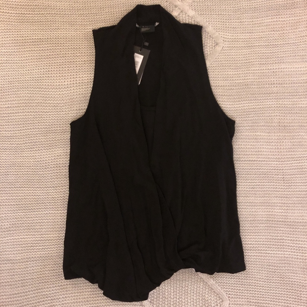 Black Draped Sleeveless Blouse w/ Mock Tank